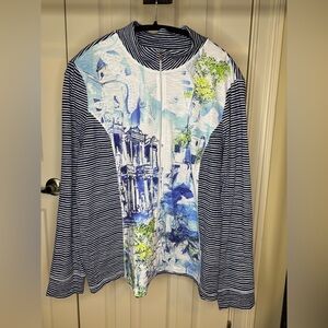 Chico’s Zenergy blue/white strip zip long sleeve jacket women size large